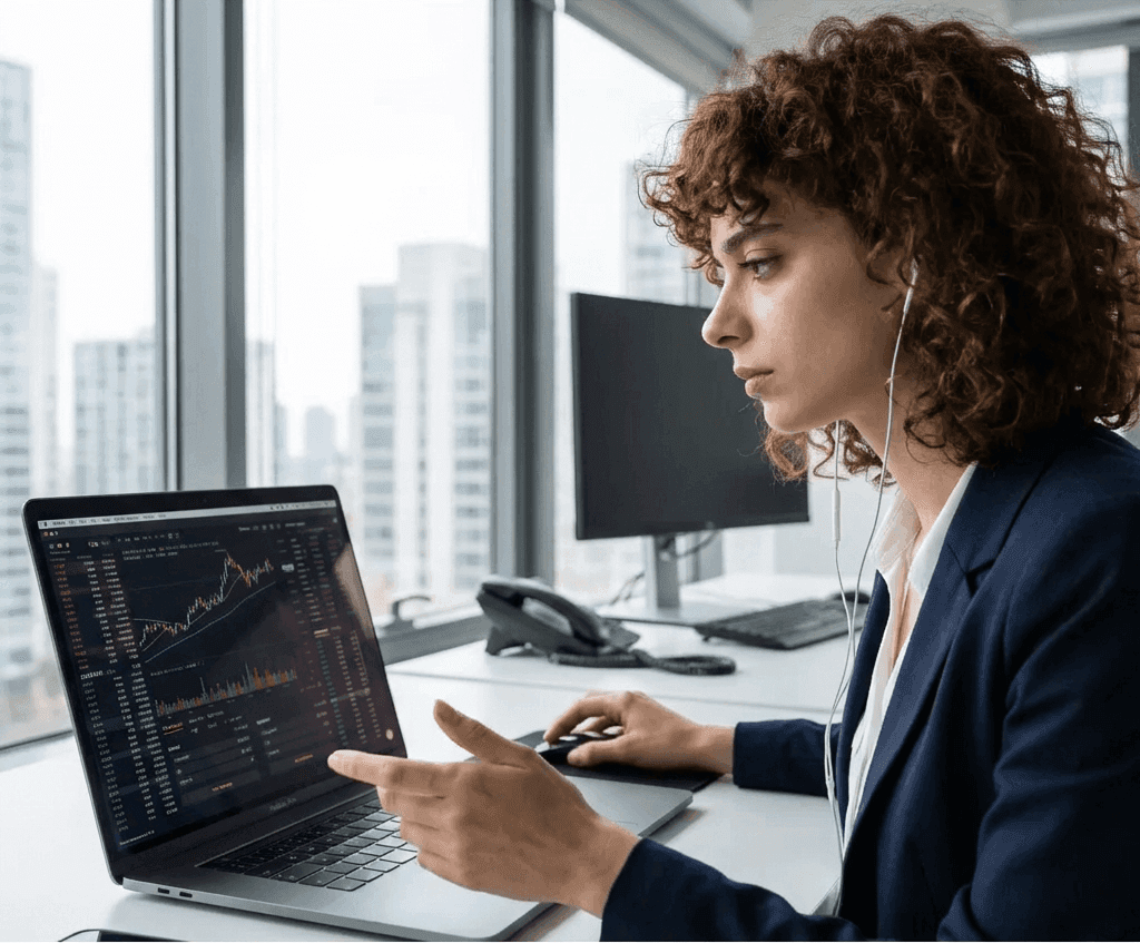 Profesional del sector financiero analizando datos